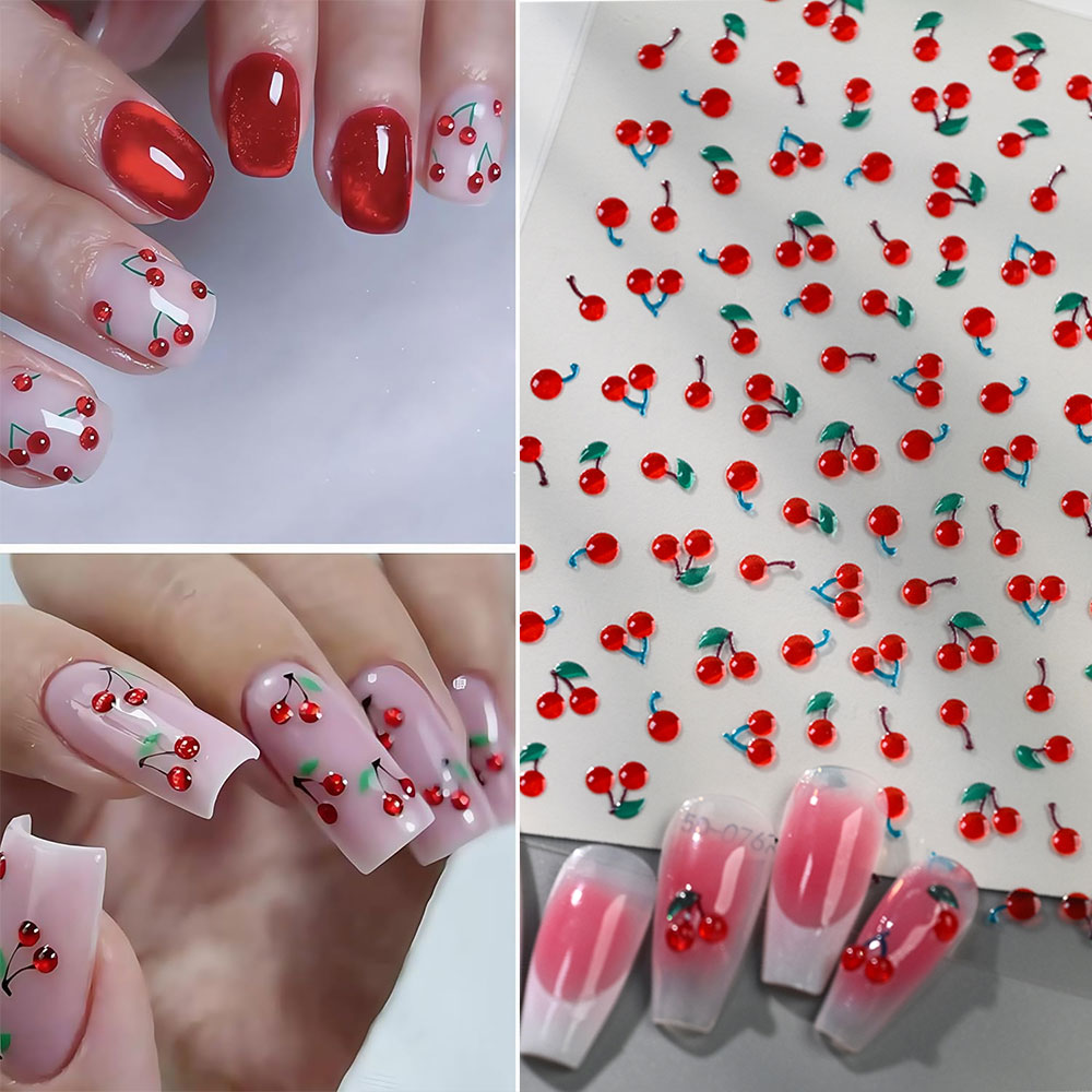 Nail Art Red Cherry - 1/2Pcs 5D Cute Red Crystal Cherry
