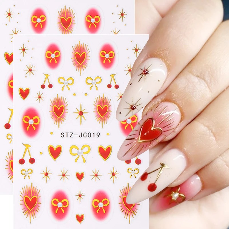 Nail Art Red Cherry - Y2K Bronzing Heart Blusher Stickers for