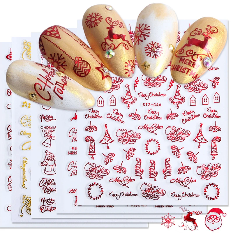 Nail Art Xmas Tree - Christmas Nails Accesories Red Gold Winter