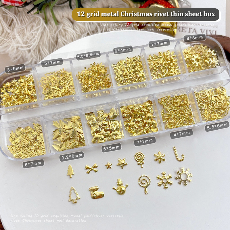 Nail Art Xmas Tree - 12 Grids Christmas Metal Slice Xmas