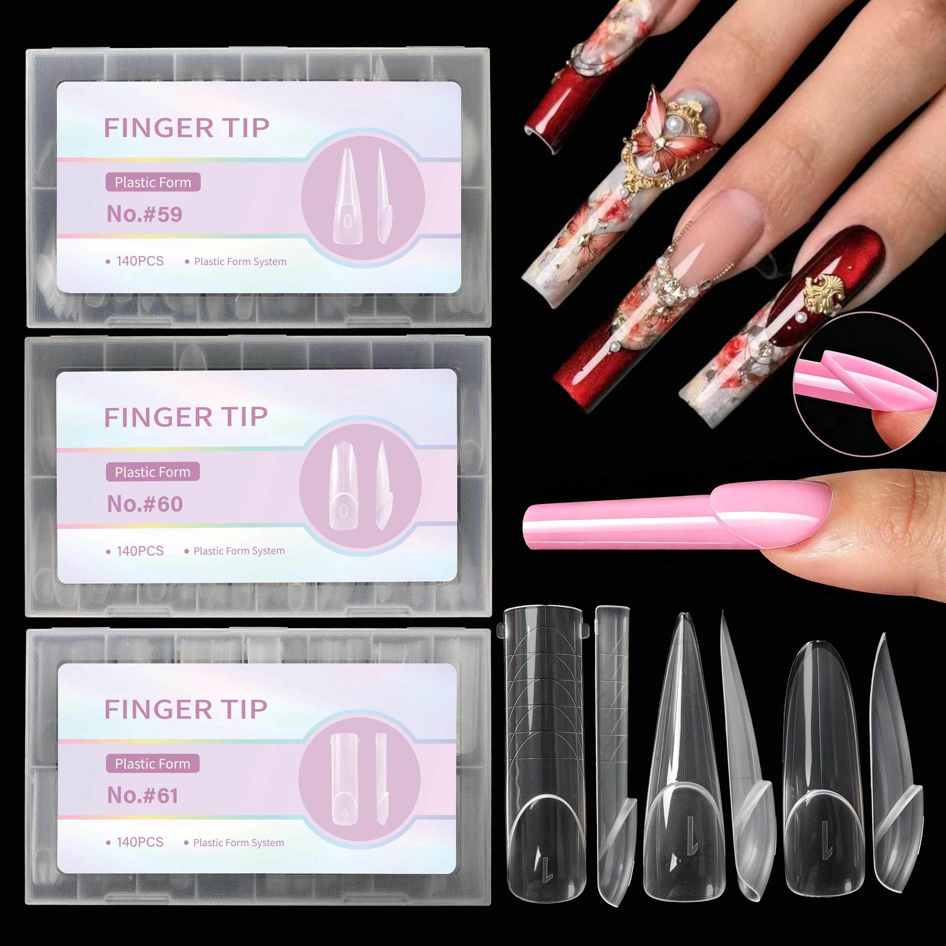 Nail Art Denim - 140pcs Flat Edge Nail Extension Tips,