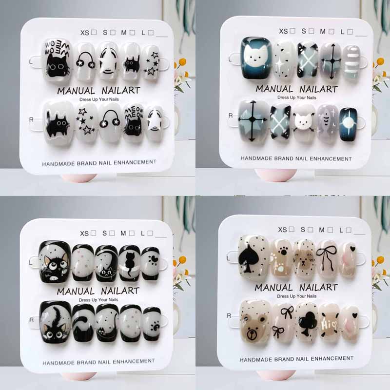 Nail Art Eye Cat - 10Pcs Cute Cartoon Black Cat Blue