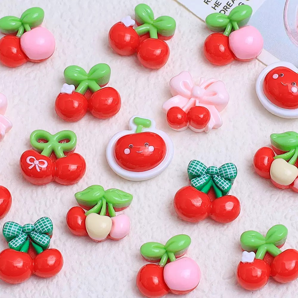 Nail Art Red Cherry - 20Pcs Cute Mini cartoon with various