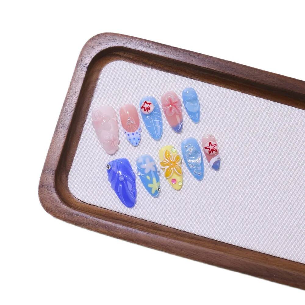 Nail Art Ice Blue - Luxury Almond-Shaped Handmade Press-On Nails Blue