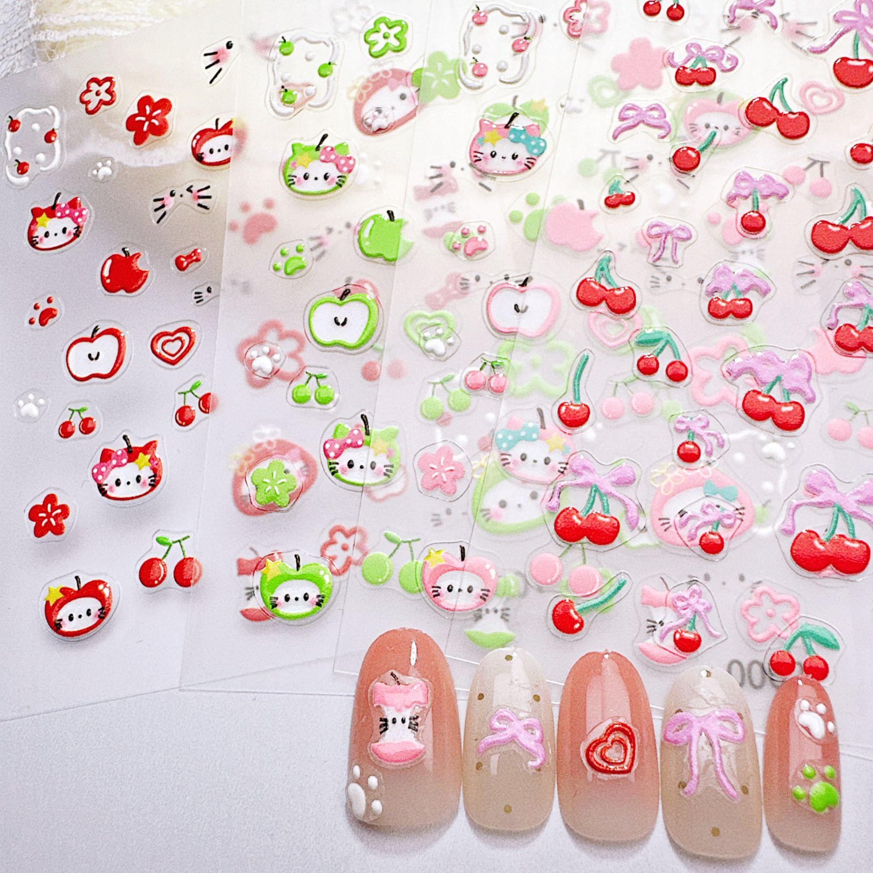 Nail Art Red Cherry - 1Pcs Green & Red Apple Kitty