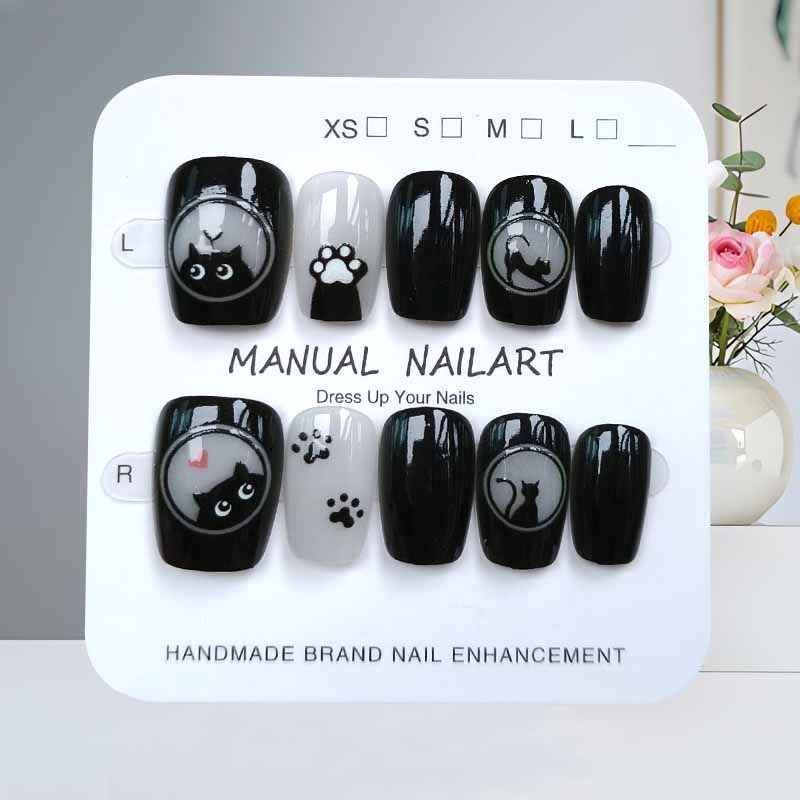 Nail Art Eye Cat - 10Pcs Cute Cartoon Black Cat and