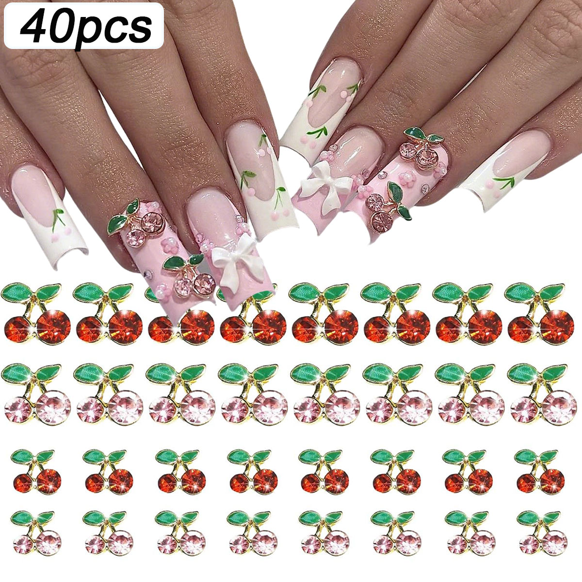 40pcs 3D Shiny Pink & Red Cher - đánh giá và giá Nail Art Red Cherry