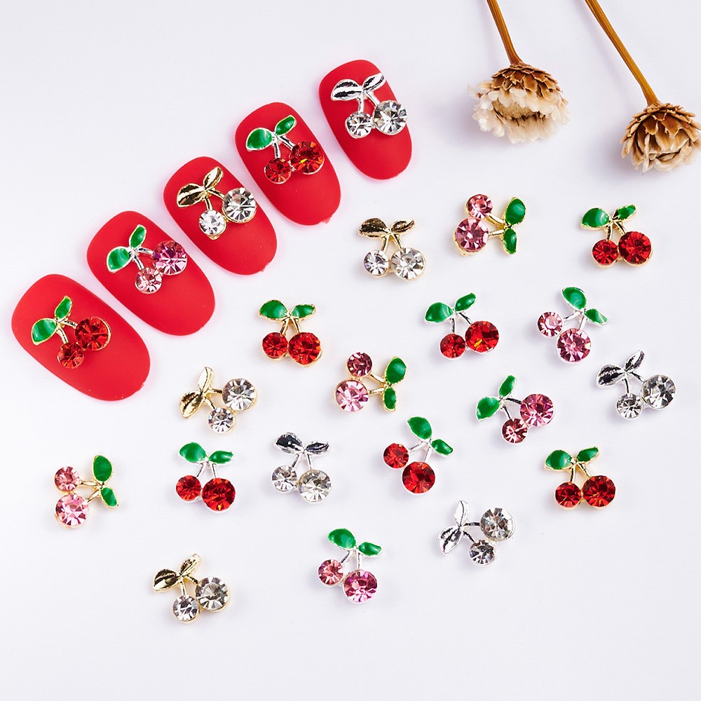 40pcs 3D Shiny Pink & Red Cher - đánh giá và giá Nail Art Red Cherry