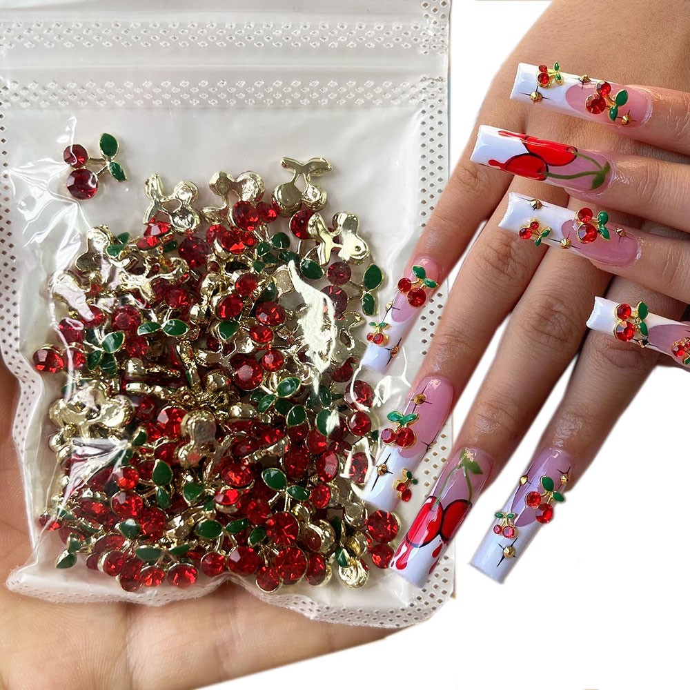 40pcs 3D Shiny Pink & Red Cher - đánh giá và giá Nail Art Red Cherry