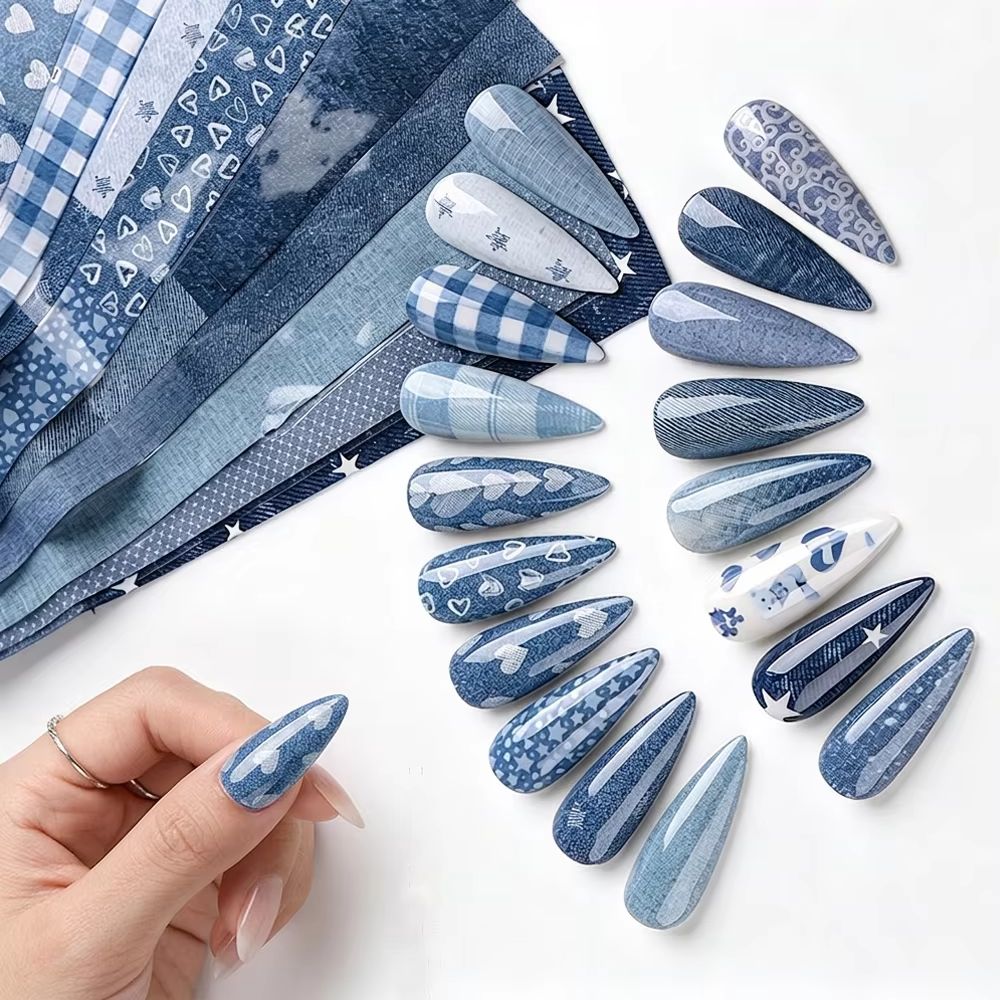 10Pcs/Lot Denim Print Nail Tra - đánh giá và giá Nail Art Denim