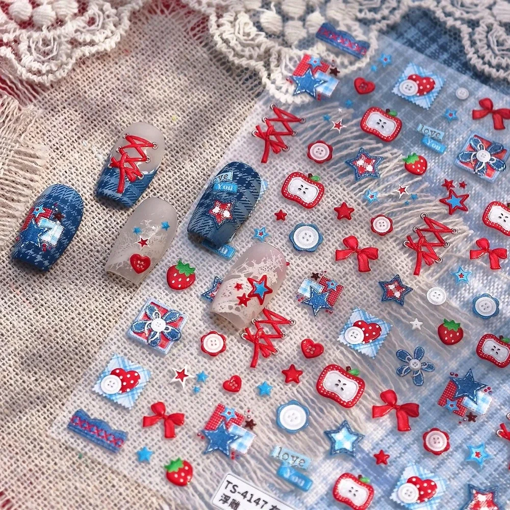 Sweet Cool Patchwork Flower St - đánh giá và giá Nail Art Denim