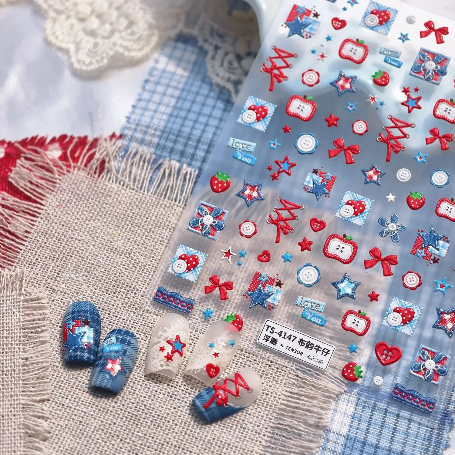 Sweet Cool Patchwork Flower St - đánh giá và giá Nail Art Denim