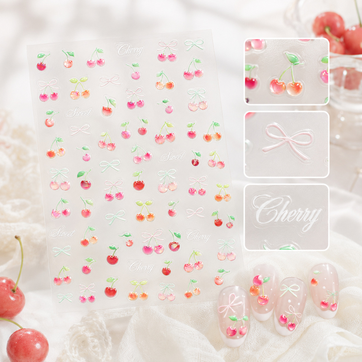 Cute Jelly 5D Nail Art Sticker - đánh giá và giá Nail Art Red Cherry
