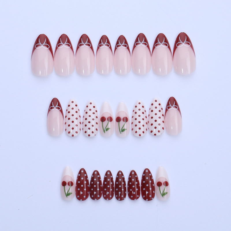 24PCS Fanshion Red French Pres - đánh giá và giá Nail Art Red Cherry