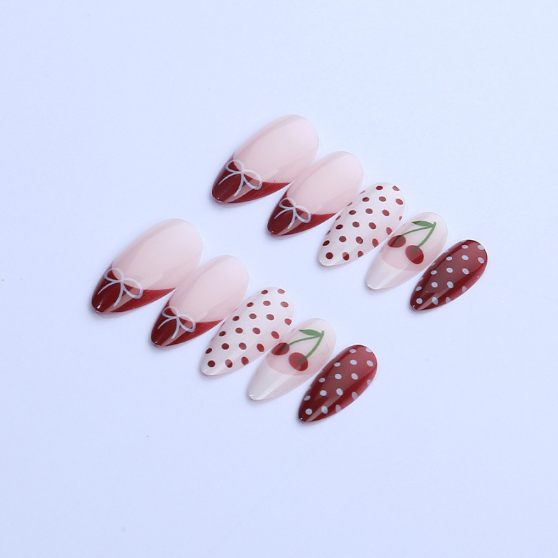 24PCS Fanshion Red French Pres - đánh giá và giá Nail Art Red Cherry