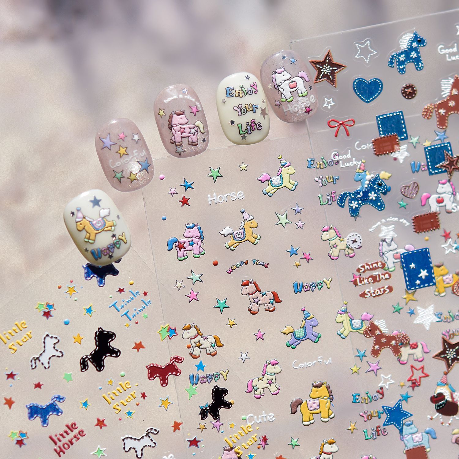 Retro Denim Pony Horse Patchwo - đánh giá và giá Nail Art Denim