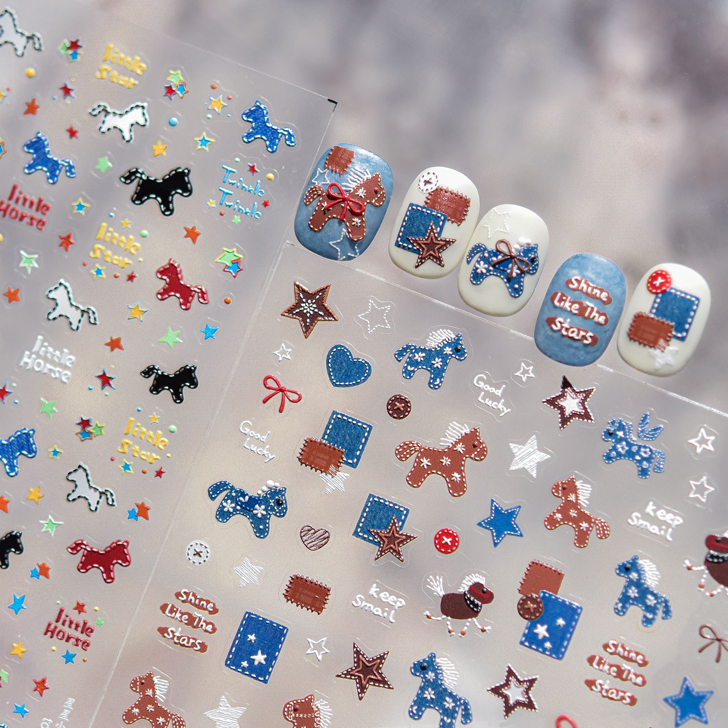 Retro Denim Pony Horse Patchwo - đánh giá và giá Nail Art Denim