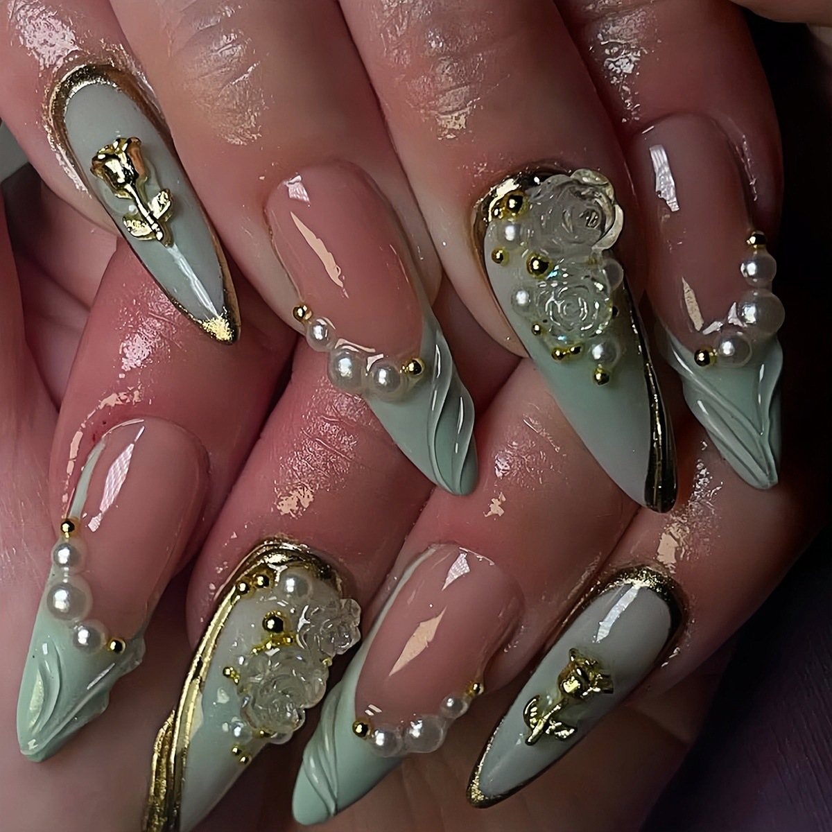 24pcs Green Cat Eye Fake Nails - đánh giá và giá Nail Art Eye Cat