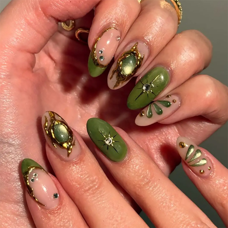 24pcs Green Cat Eye Fake Nails - đánh giá và giá Nail Art Eye Cat
