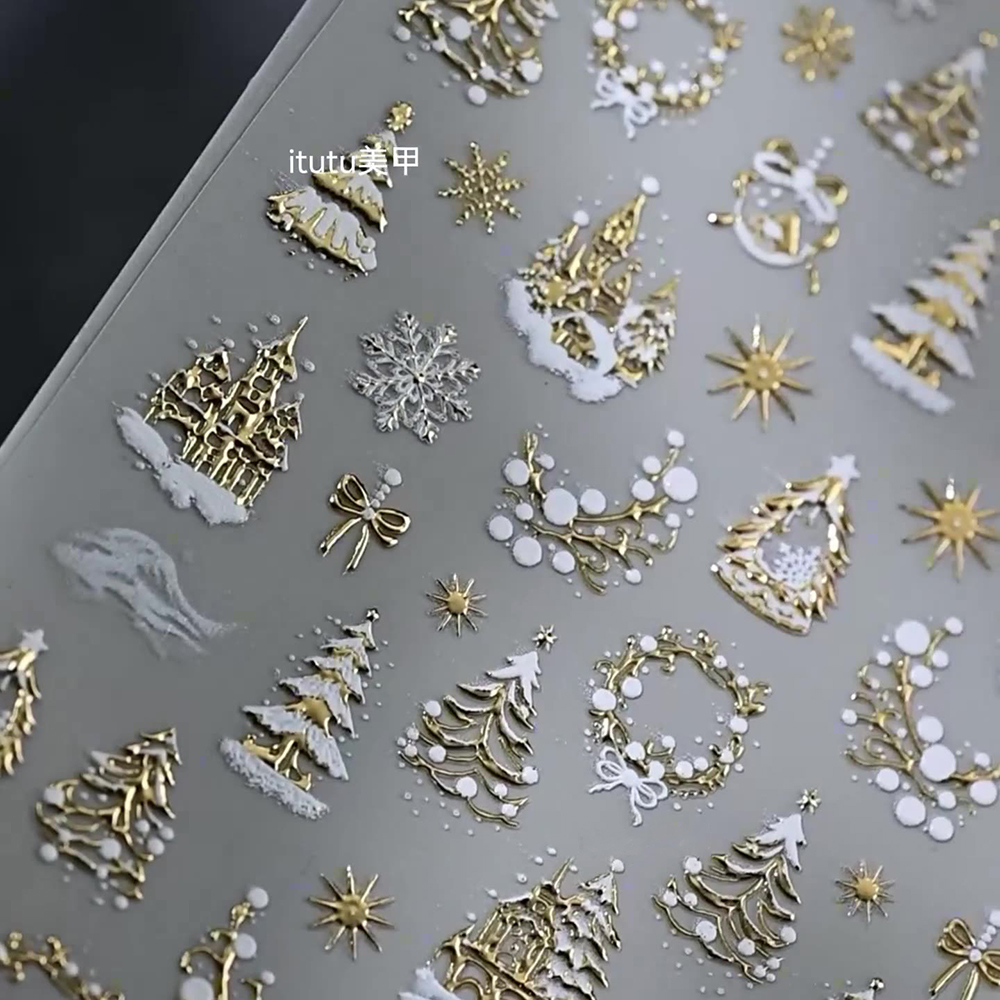 1pc 5D Gold Snow Christmas Tre - đánh giá và giá Nail Art Xmas Tree