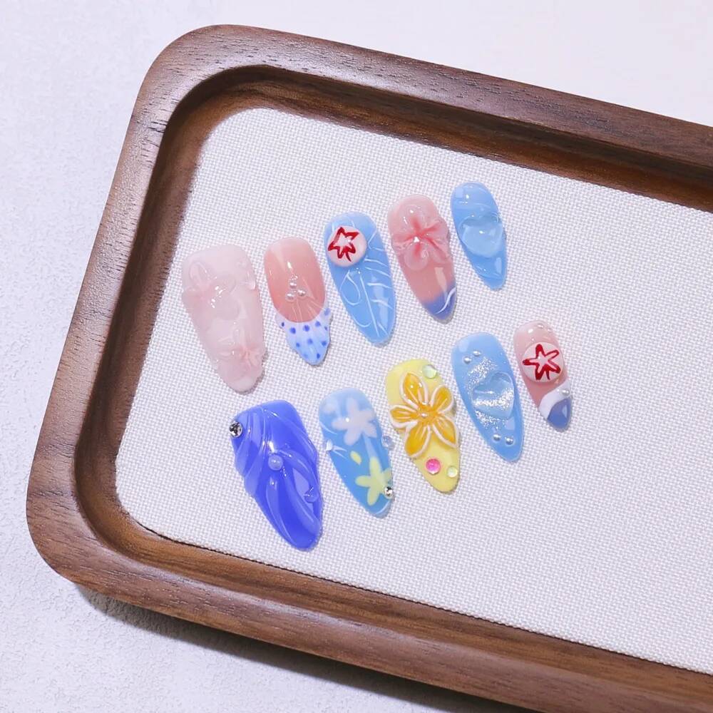 Luxury Almond-Shaped Handmade  - đánh giá và giá Nail Art Ice Blue