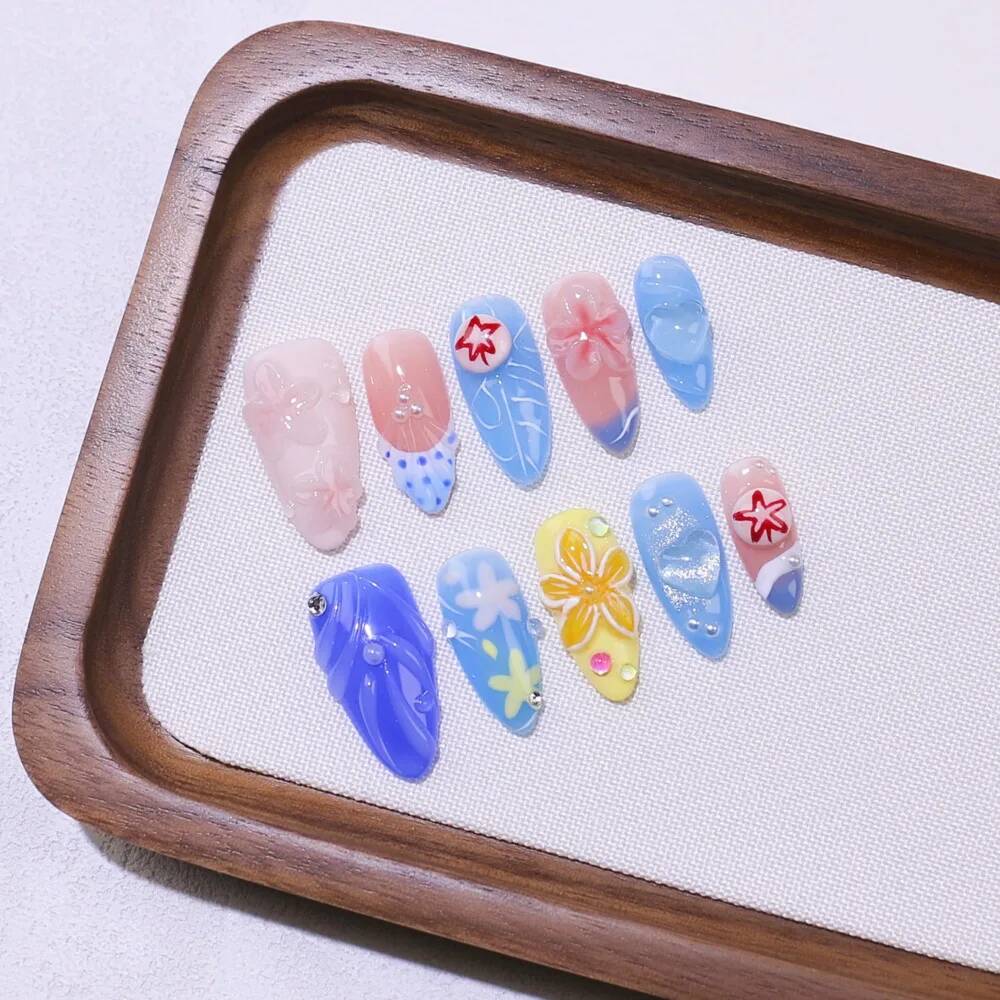 Luxury Almond-Shaped Handmade  - đánh giá và giá Nail Art Ice Blue