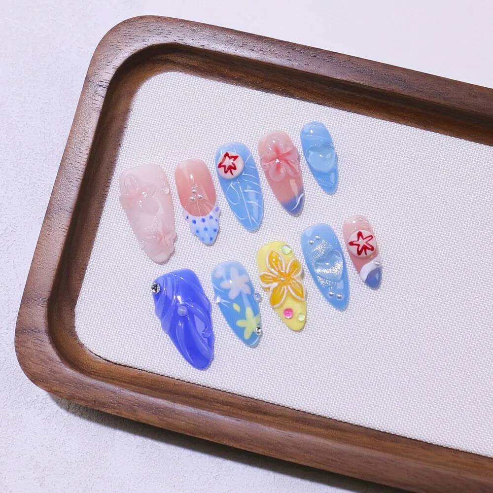 Luxury Almond-Shaped Handmade  - đánh giá và giá Nail Art Ice Blue