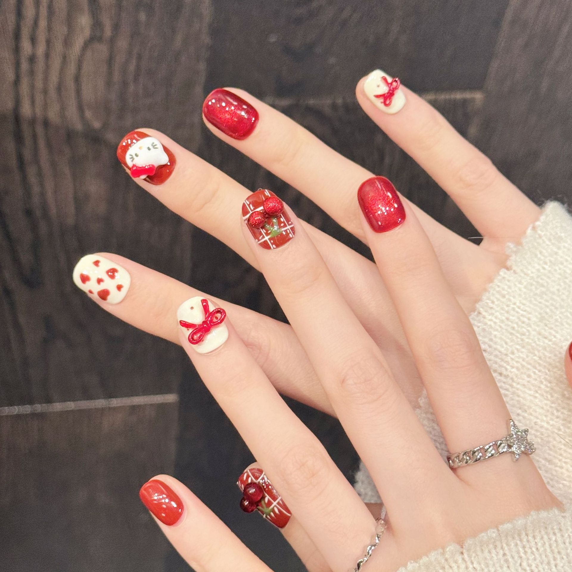 10PCS Handmade Nail Art Red Wh - đánh giá và giá Nail Art Red Cherry