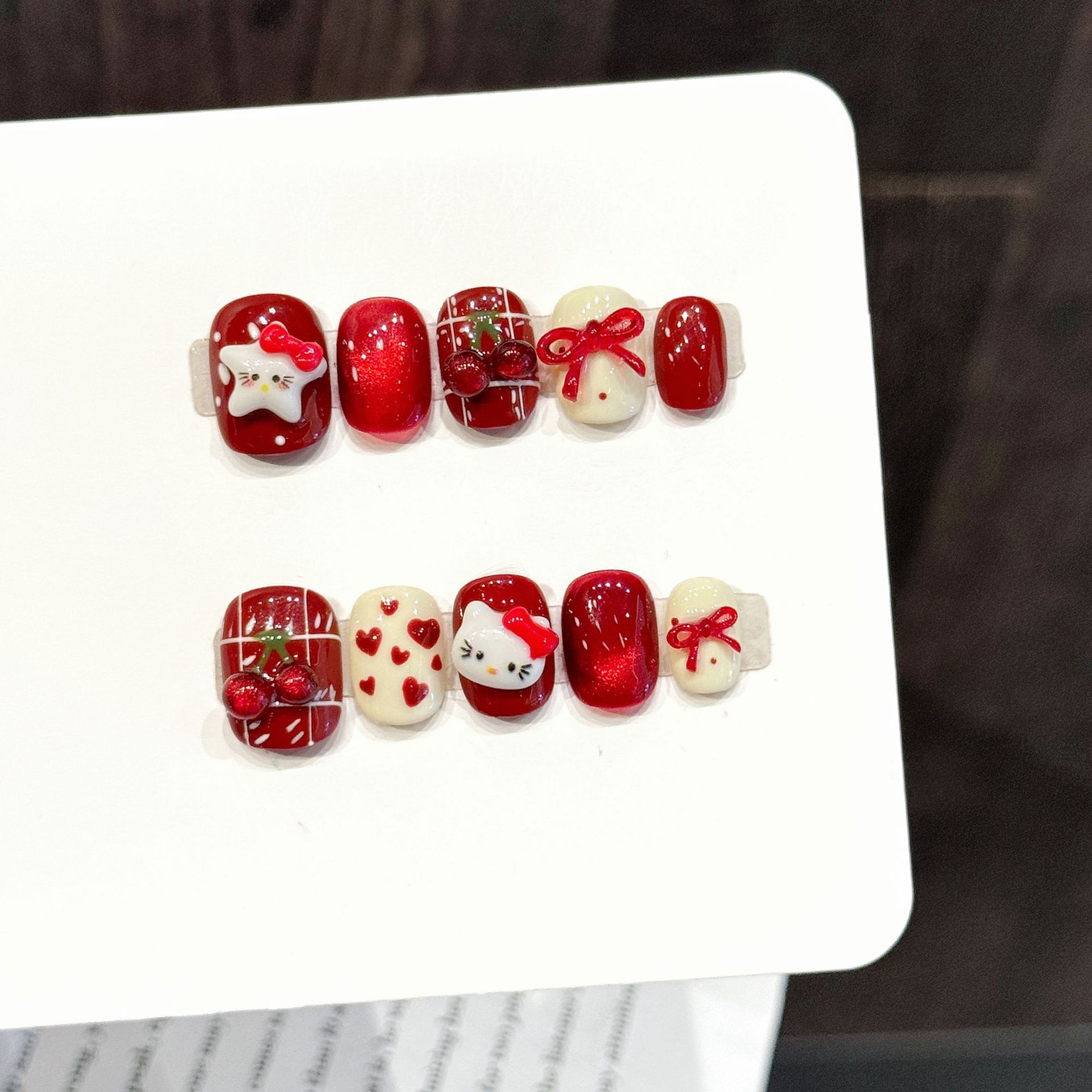 10PCS Handmade Nail Art Red Wh - đánh giá và giá Nail Art Red Cherry