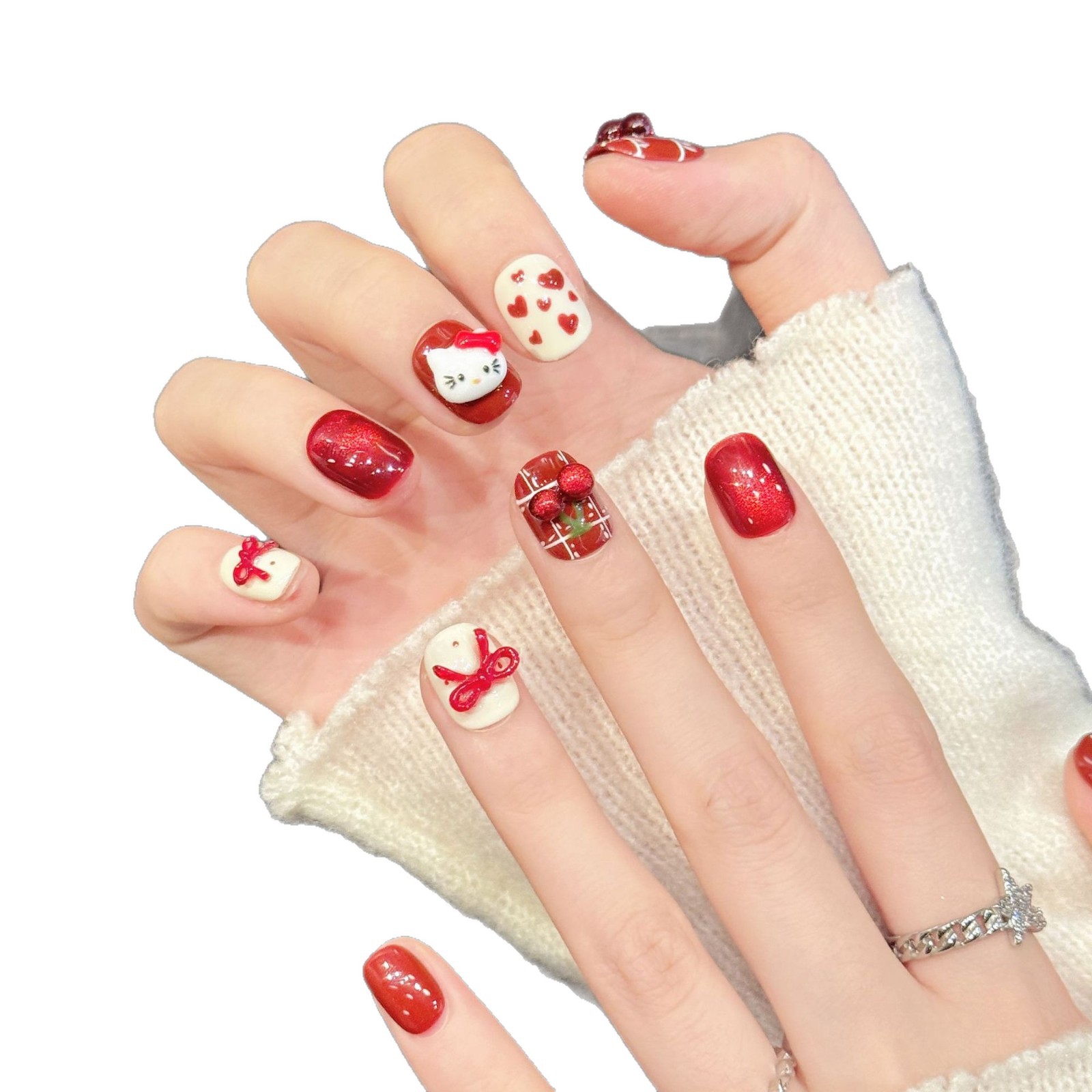 10PCS Handmade Nail Art Red Wh - đánh giá và giá Nail Art Red Cherry