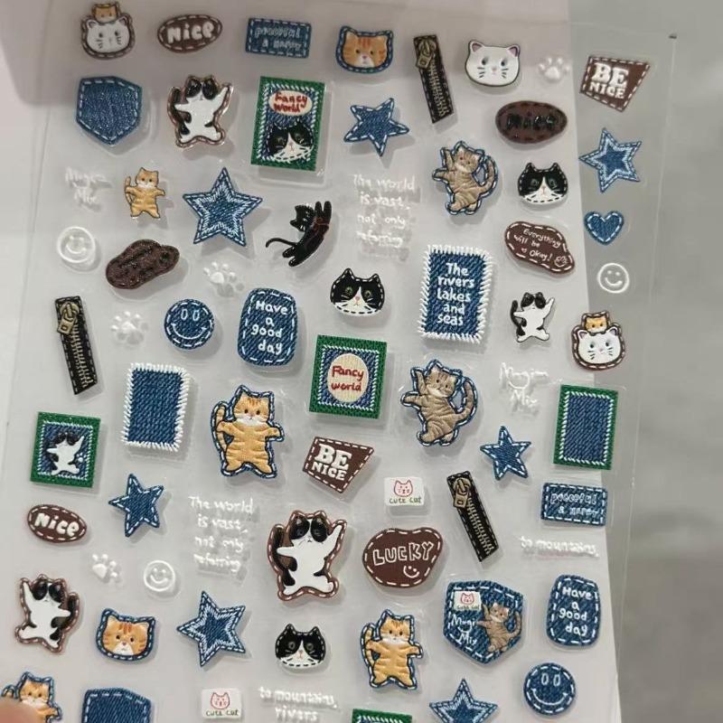 American Retro Denim Cat 3D Re - đánh giá và giá Nail Art Denim