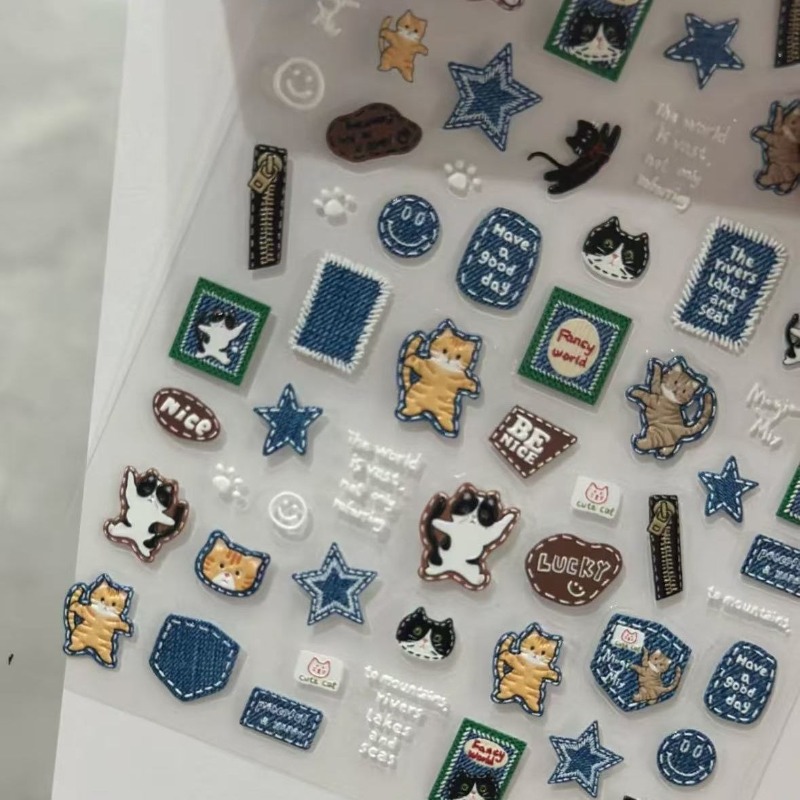 American Retro Denim Cat 3D Re - đánh giá và giá Nail Art Denim