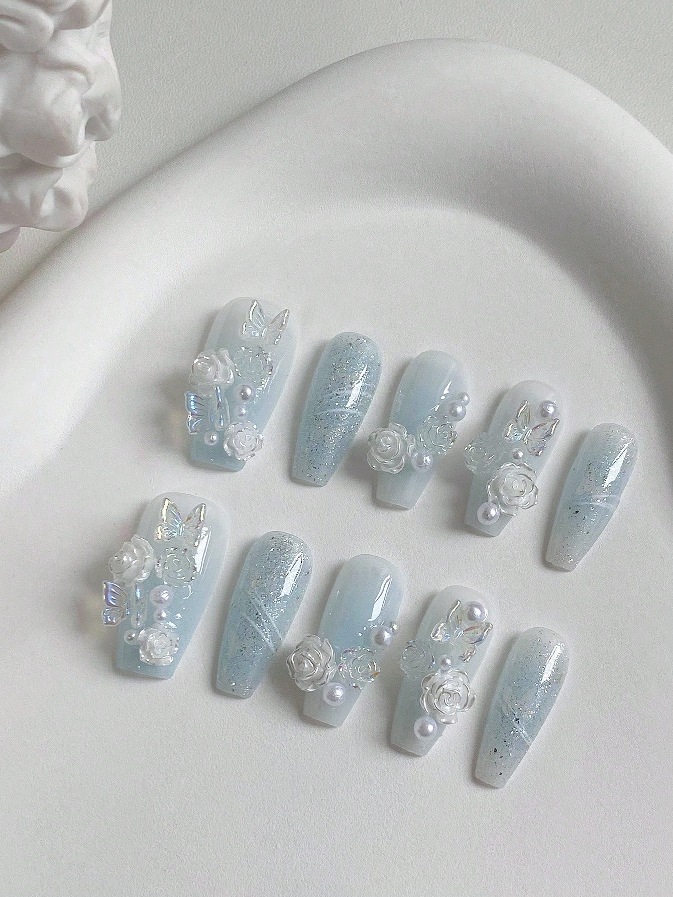 10-Piece Long Coffin-Shaped Na - đánh giá và giá Nail Art Ice Blue