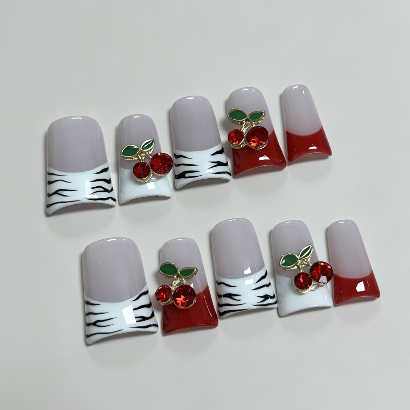 Medium Square 10Pcs French Pre - đánh giá và giá Nail Art Red Cherry