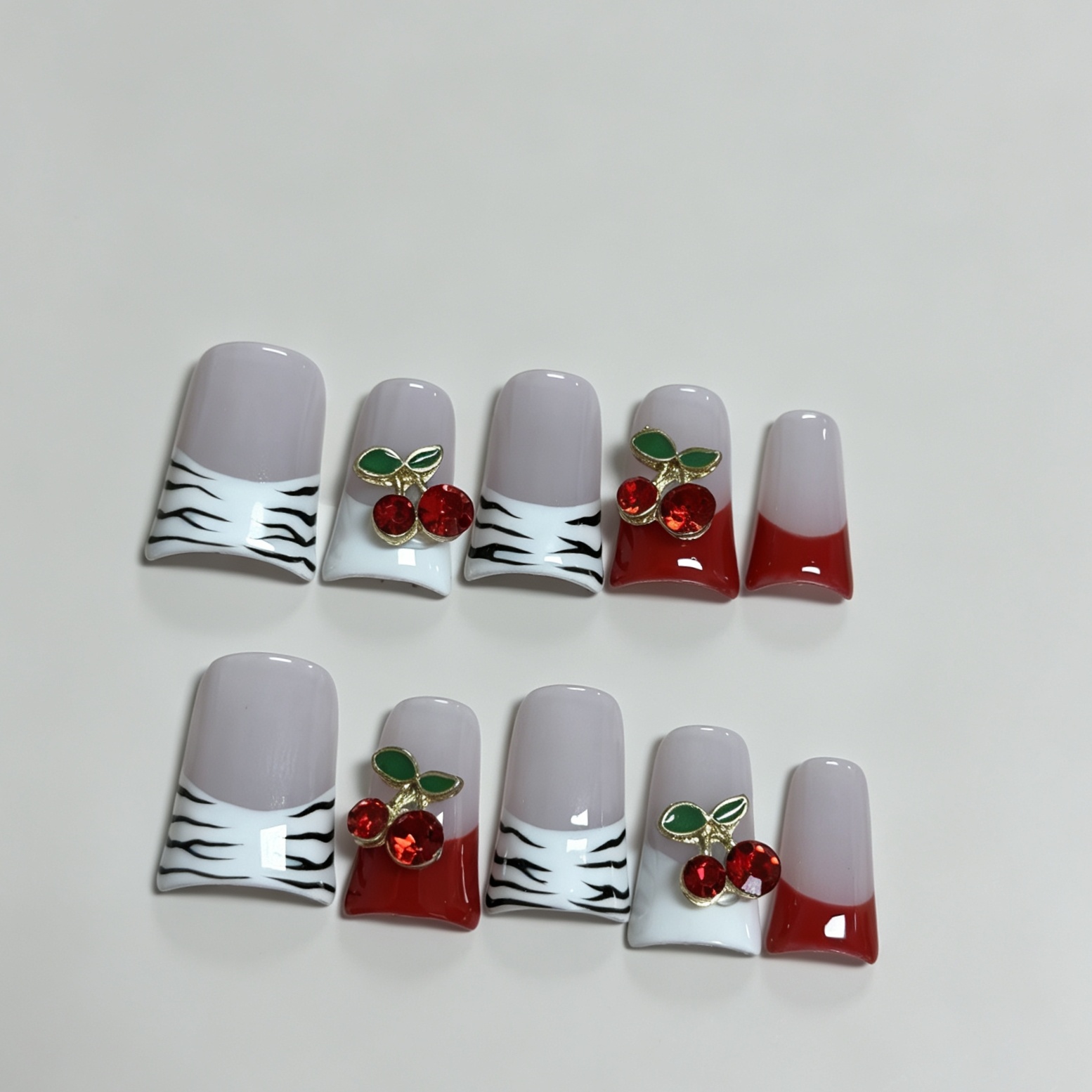 Medium Square 10Pcs French Pre - đánh giá và giá Nail Art Red Cherry