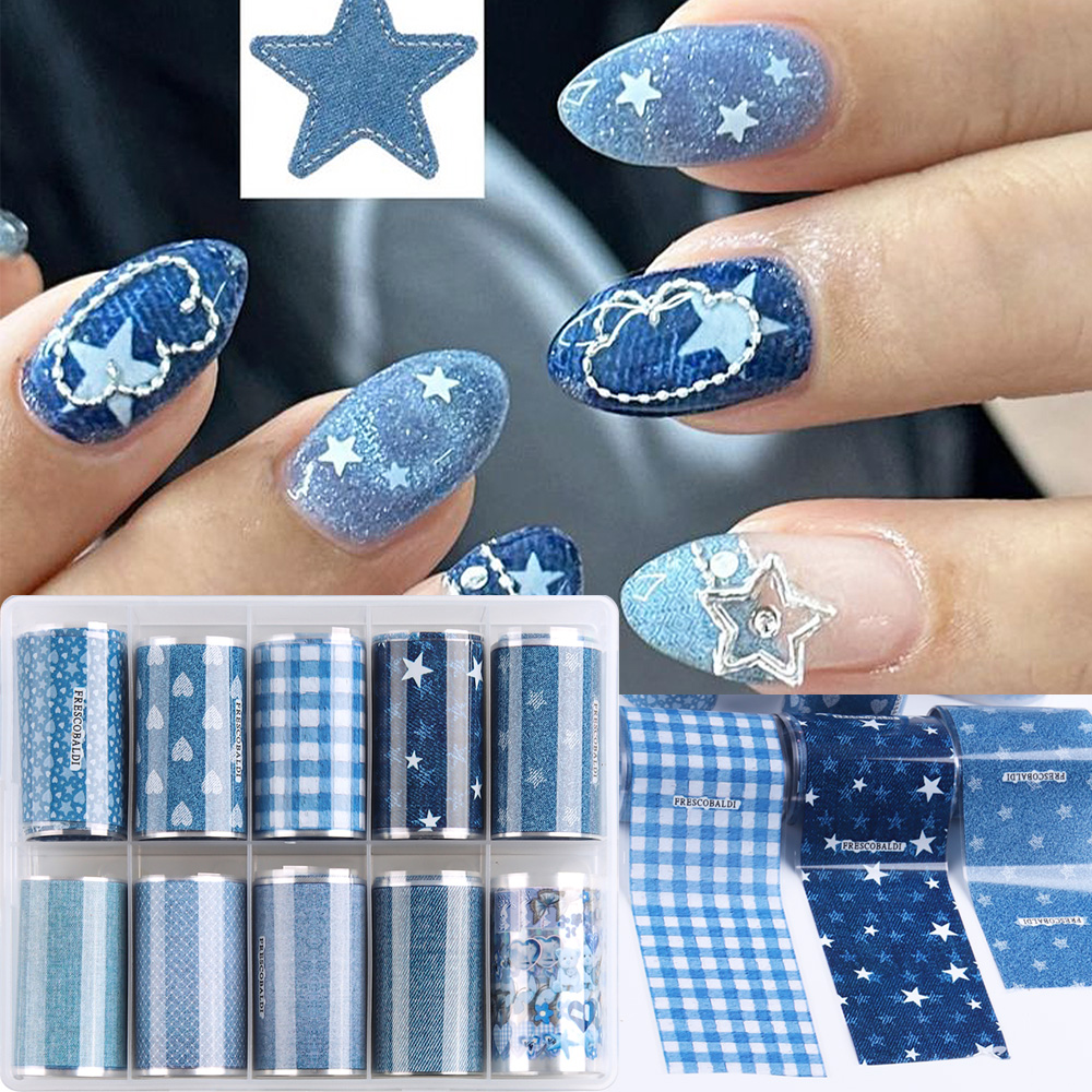 Ins patchwork Style Denim Nail - đánh giá và giá Nail Art Denim
