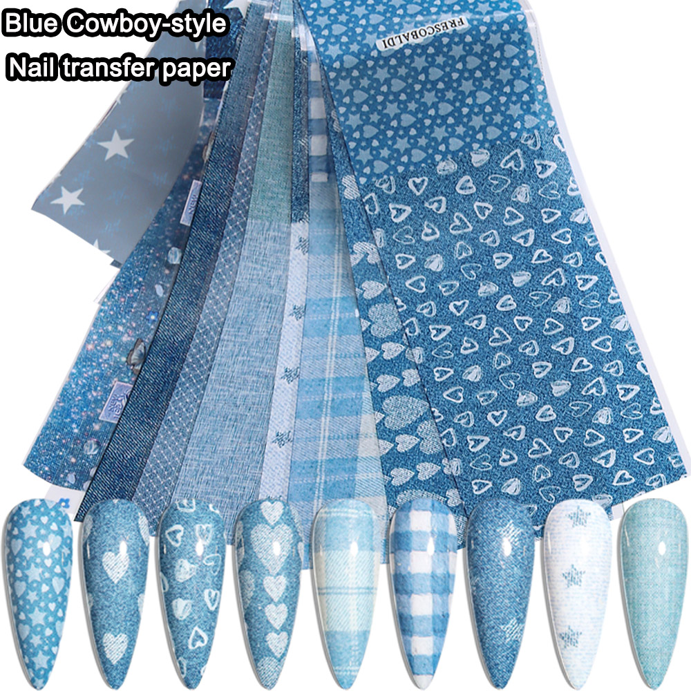 Ins patchwork Style Denim Nail - đánh giá và giá Nail Art Denim
