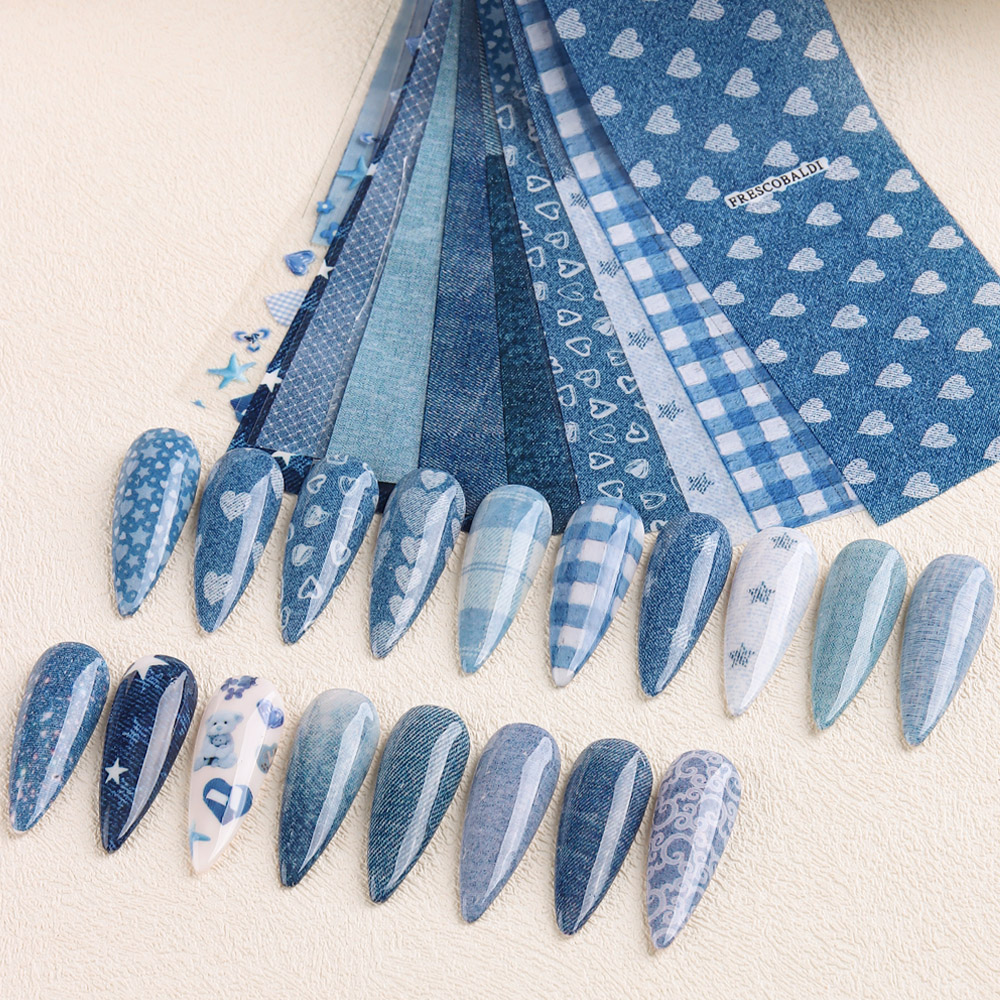 Ins patchwork Style Denim Nail - đánh giá và giá Nail Art Denim